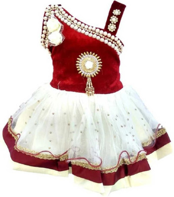 Aruna Trend Baby Girls Below Knee Festive/Wedding Dress(Red, Cap Sleeve)