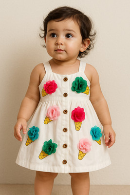 Chahat Baby Girls Above Knee Festive/Wedding Dress(White, Sleeveless)