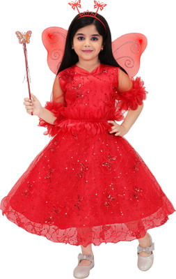 aruna creation Girls Calf Length Festive/Wedding Dress(Red, 3/4 Sleeve)