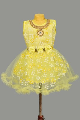 FMSE Baby Girls Midi/Knee Length Casual Dress(Yellow, Sleeveless)
