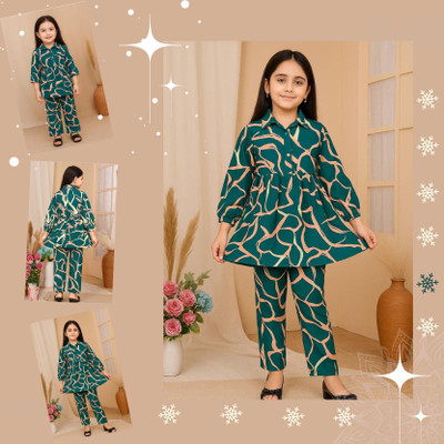 Roshni Boys & Girls Casual Top Pant(Green, Peach)