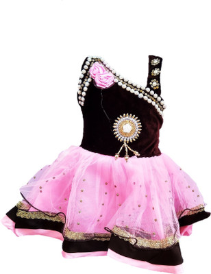 ARUNA CREATIONn Baby Girls Midi/Knee Length Casual Dress(Pink, Black, Sleeveless)