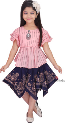 Samshil Fashion Girls Midi/Knee Length Casual Dress(Pink, Fashion Sleeve)