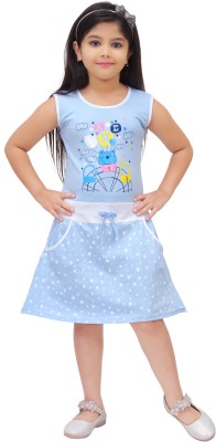 Rimi Fashion Indi Girls Midi/Knee Length Casual Dress(Light Blue, Sleeveless)