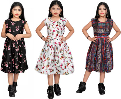 LUCY Girls Short/Mid Thigh Casual Dress(Multicolor, Sleeveless)