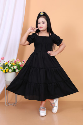 DULHAN SAREES Girls Midi/Knee Length Festive/Wedding Dress(Black, Short Sleeve)