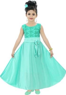 KidsCute Girls Maxi/Full Length Festive/Wedding Dress(Light Green, Sleeveless)