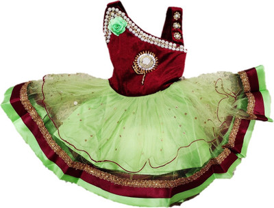 Arunaa Creation Baby Girls Midi/Knee Length Party Dress(Green, Sleeveless)