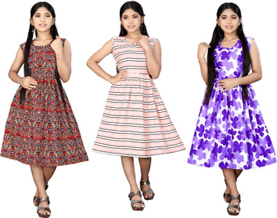 LUCY Girls Midi/Knee Length Casual Dress(Black, Sleeveless)