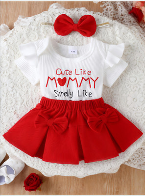 Kid Clouds Baby Girls Casual Top Skirt, Hairband(RED)
