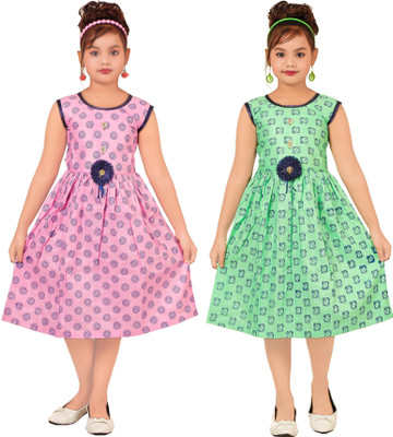 Pehnava Girls Below Knee Casual Dress(Multicolor, Sleeveless)