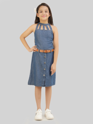 Bn-being Naughty Girls Midi/Knee Length Casual Dress(Blue, Sleeveless)