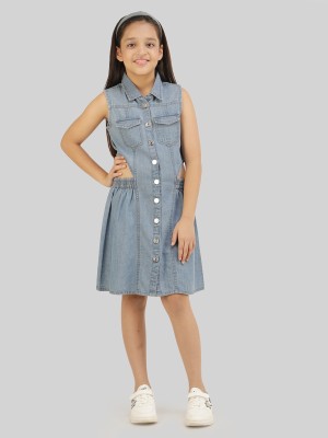 Bn-being Naughty Girls Midi/Knee Length Casual Dress(Blue, Sleeveless)