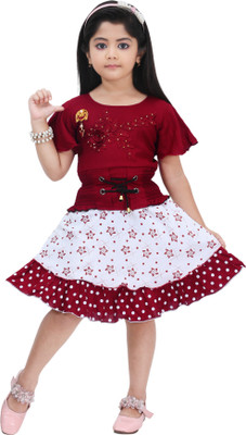 Nazrana Girls Midi/Knee Length Casual Dress(Maroon, Cap Sleeve)