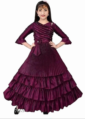 AYUB FASHION Girls Maxi/Full Length Party Dress(Purple, 3/4 Sleeve)
