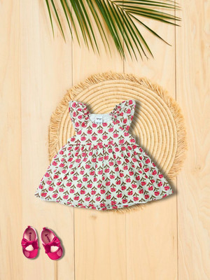 HERE&NOW Baby Girls Midi/Knee Length Casual Dress(White, Cap Sleeve)