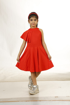 Baby Girls Casual Dress(Red, Short Sleeve)