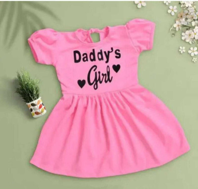 Moonlight Girls Midi/Knee Length Festive/Wedding Dress(Pink, Short Sleeve)