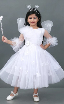 ARUNA CREATIONn Girls Below Knee Party Dress(White, 3/4 Sleeve)