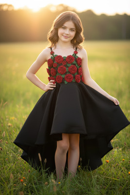 A M.LIBASH Girls Maxi/Full Length Festive/Wedding Dress(Black, Noodle strap)