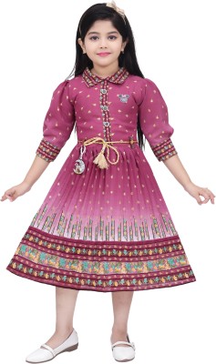Senorita Fashion Indi Girls Midi/Knee Length Casual Dress(Pink, 3/4 Sleeve)