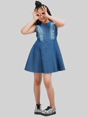 Bn-being Naughty Girls Midi/Knee Length Casual Dress(Blue, Sleeveless)
