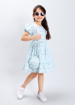 Pink Mermaid Indi Girls Below Knee Casual Dress(Blue, Fashion Sleeve)