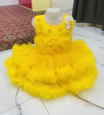 New Ekta Dresses Baby Girls Midi/Knee Length Party Dress(Yellow, Sleeveless)