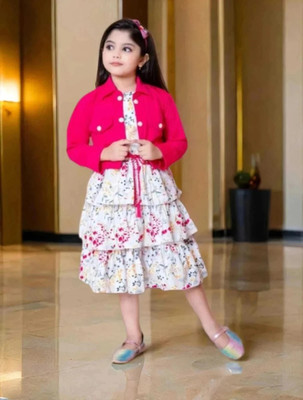 KidsCute Baby Girls Below Knee Casual Dress(Pink, Full Sleeve)