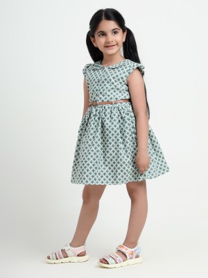 Macare Girls Mini/Short Casual Dress(Green, Sleeveless)