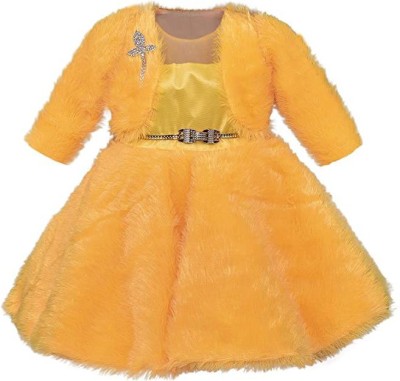 Wishkaro Girls Midi/Knee Length Party Dress(Yellow, Half Sleeve)