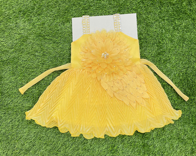 SMARTPOINT PLUS Baby Girls Midi/Knee Length Festive/Wedding Dress(Yellow, Sleeveless)