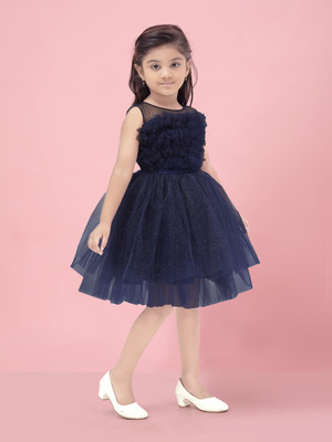 MUHURATAM Girls Midi/Knee Length Party Dress(Dark Blue, Sleeveless)