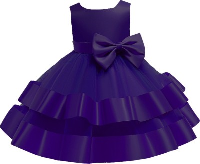 Ashifa Girls Midi/Knee Length Festive/Wedding Dress(Purple, Sleeveless)