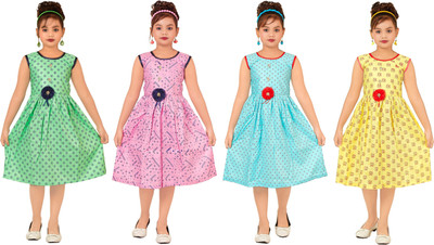 Baby Girls Midi/Knee Length Casual Dress(Multicolor, Sleeveless)