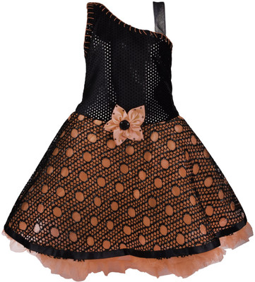 Wishkaro Baby Girls Midi/Knee Length Party Dress(Orange, Sleeveless)