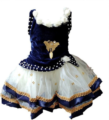 starve fashion Baby Girls Midi/Knee Length Festive/Wedding Dress(Blue, White, Sleeveless)