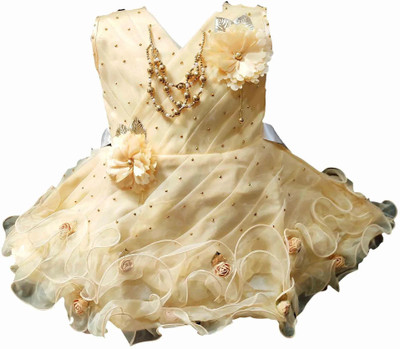 starve fashion Baby Girls Midi/Knee Length Festive/Wedding Dress(Gold, Sleeveless)
