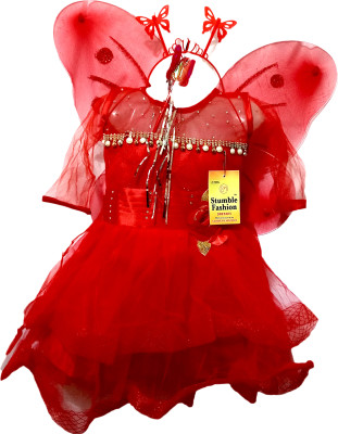 starve fashion Girls Midi/Knee Length Festive/Wedding Dress(Red, Sleeveless)
