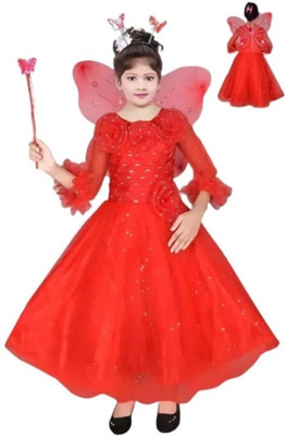 starve fashion Baby Girls Maxi/Full Length Festive/Wedding Dress(Red, Full Sleeve)