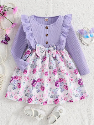 Flip The Style Girls Midi/Knee Length Casual Dress(Purple, Full Sleeve)