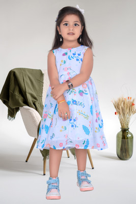 Amreliya Style Girls Midi/Knee Length Casual Dress(Multicolor, Short Sleeve)