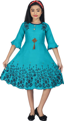LINK KWALITY GARMENTS Indi Girls Below Knee Party Dress(Light Blue, 3/4 Sleeve)