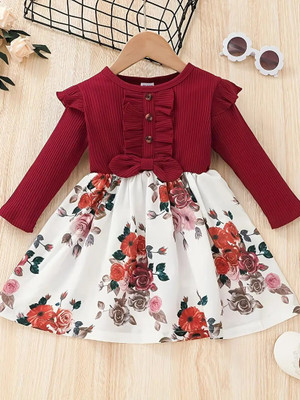 Flip The Style Girls Midi/Knee Length Casual Dress(Maroon, Full Sleeve)