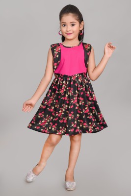 National Lebash Girls Midi/Knee Length Casual Dress(Multicolor, Sleeveless)