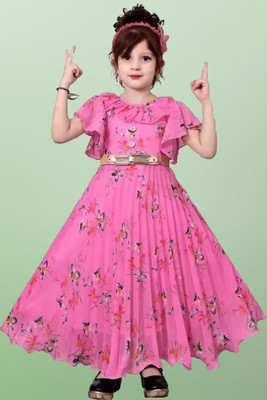 Prenacollection Girls Maxi/Full Length Casual Dress(Pink, Sleeveless)