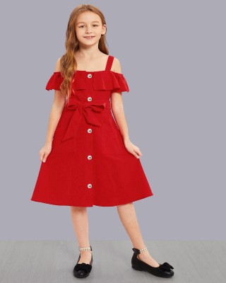 ADDYVERO Girls Midi/Knee Length Party Dress(Red, Fashion Sleeve)