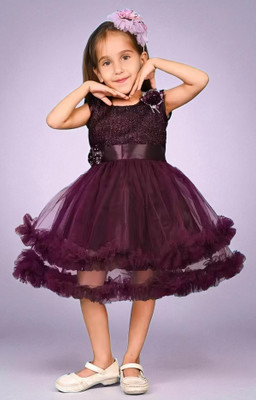 ITC FASHION Girls Below Knee Party Dress(Purple, Sleeveless)