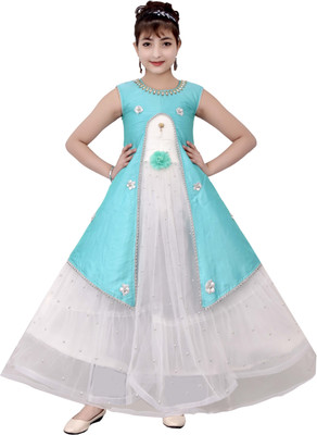 Prenacollection Girls Maxi/Full Length Festive/Wedding Dress(Light Blue, Sleeveless)