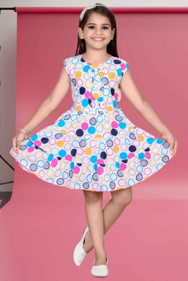 HrCollection Indi Girls Midi/Knee Length Casual Dress(White, Cap Sleeve)